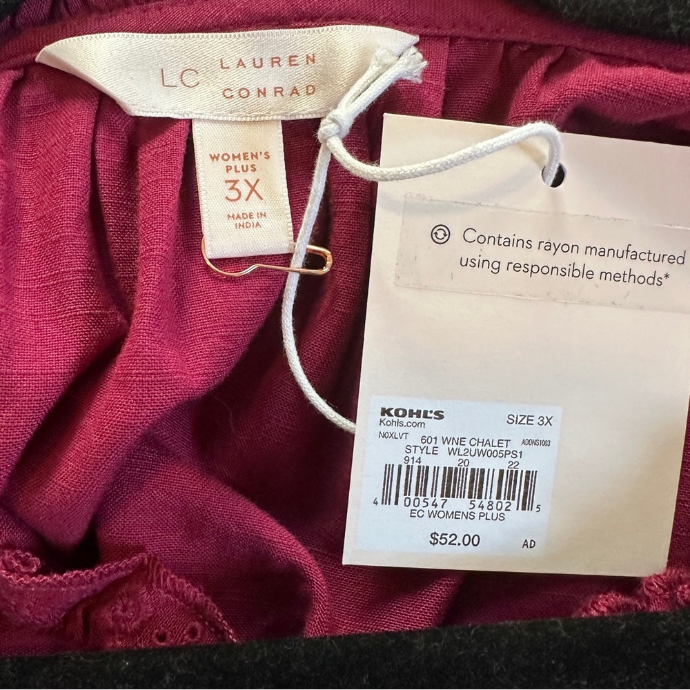 Kohls  LC Lauren Conrad Ruffle Blouse NEW 3X Wine Chalet - Picture 5 of 8